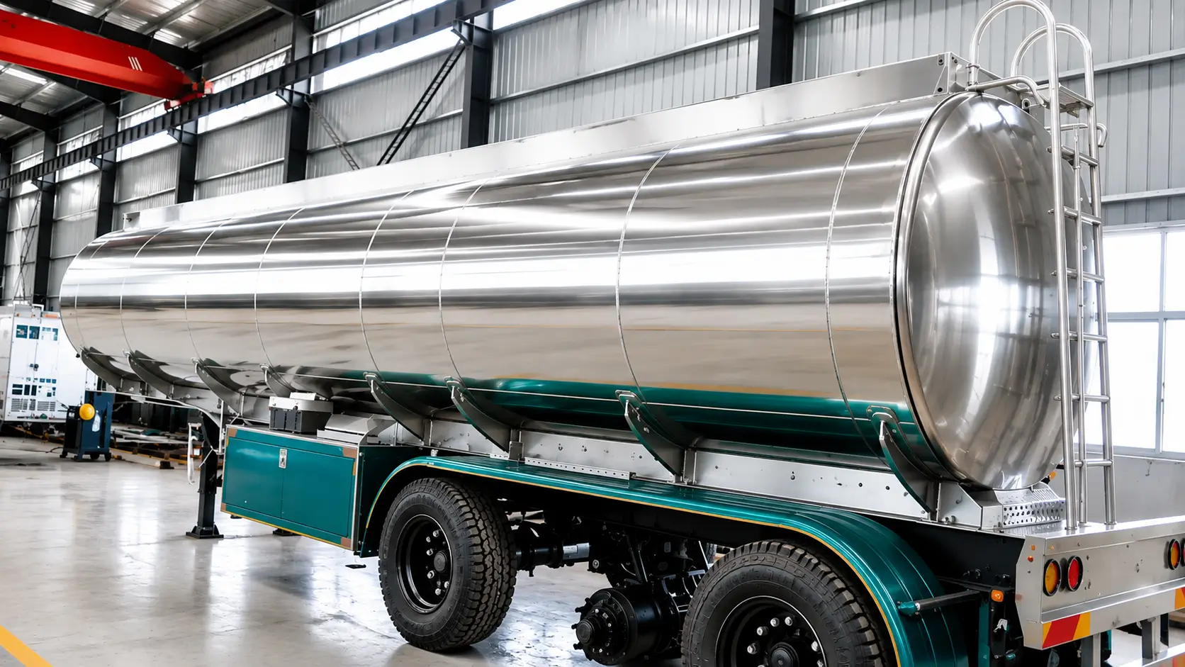 Finished blue fuel tanker trailer ready for delivery