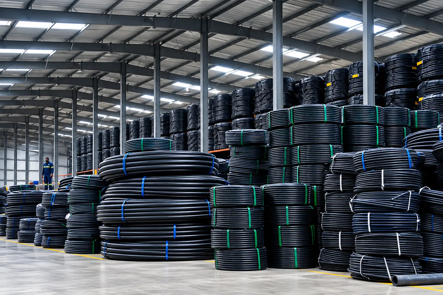 Lake Pipes warehouse with stored products