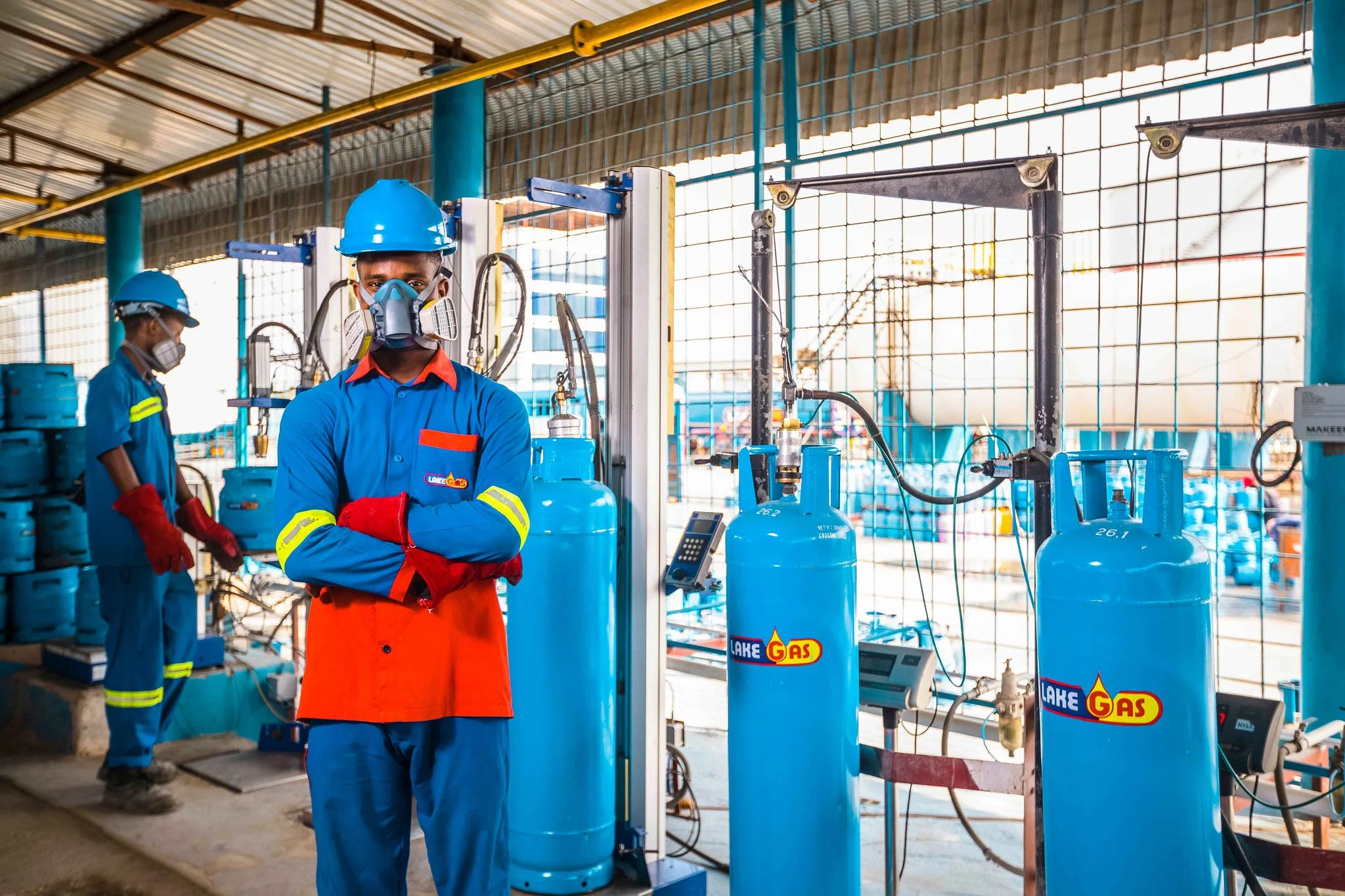 Lake Gas team members working on the LPG cylinder filling line